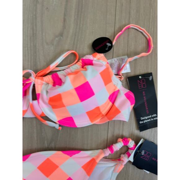 No Boundaries Pink & Orange Checkered Bikini NWT Small 3-5 - Picture 4 of 7